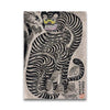 Vintage Japandi tiger cat canvas wall art featuring a striped feline design in black and white.