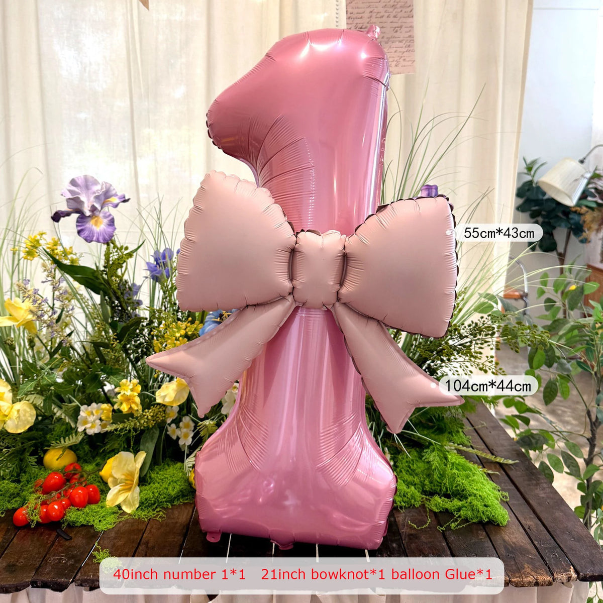 Pink Bowknot Number Foil Balloons – 40-Inch Party Decoration Set