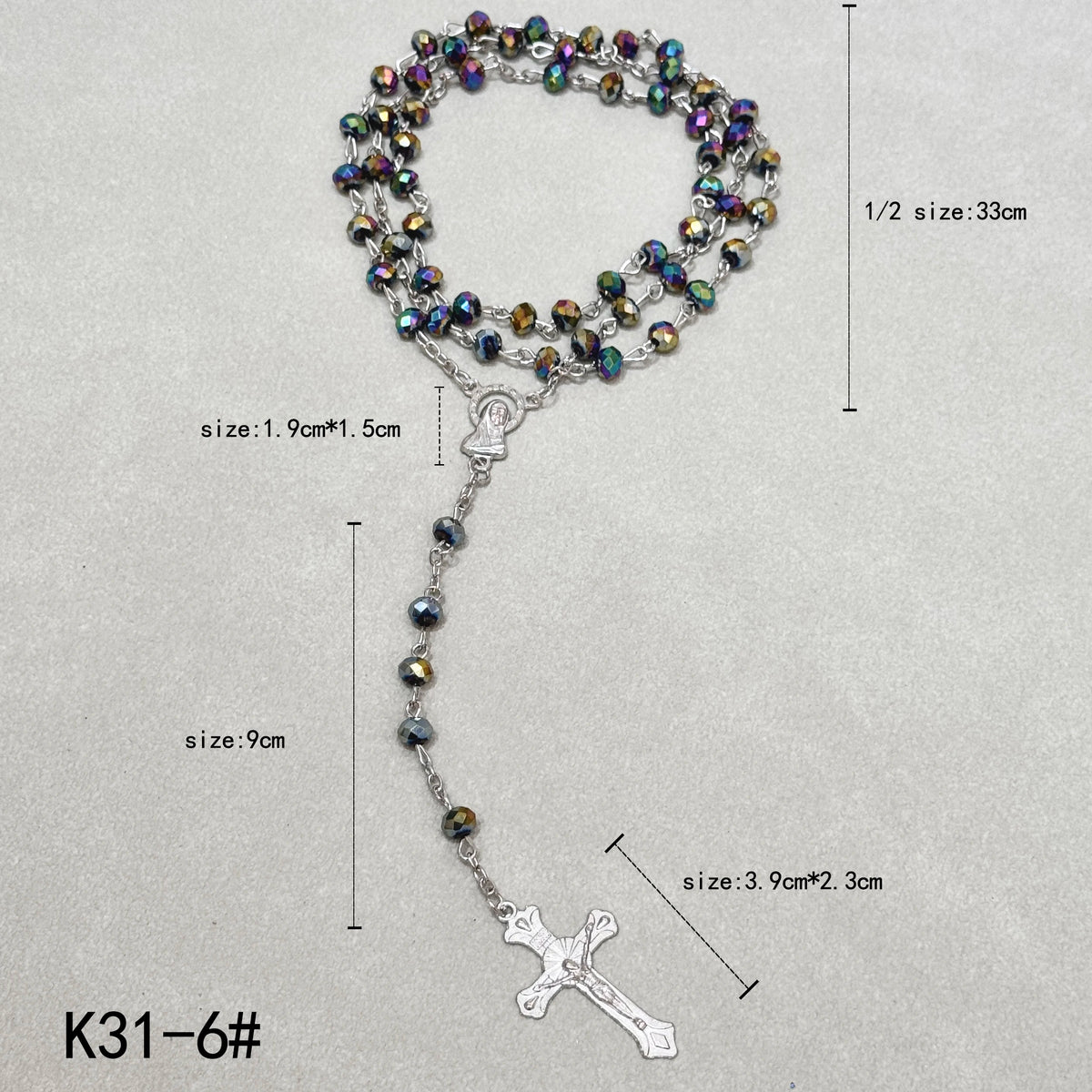 Faceted Crystal Rosary Necklace with Crucifix Pendant