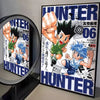 A framed canvas wall art featuring characters from Hunter x Hunter anime in dynamic poses against a blue background.