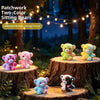 A set of two-color sitting bears made of craftsmanship resin displayed on wooden stumps in a forest setting.