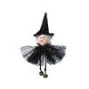 A black witch hat with a white face and black feathered wings, part of a fall harvest scarecrow witch ornament set.