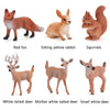 A set of realistic farm animal figurines including a red fox, sitting yellow rabbit, squirrels, white-tailed deer, mother whi