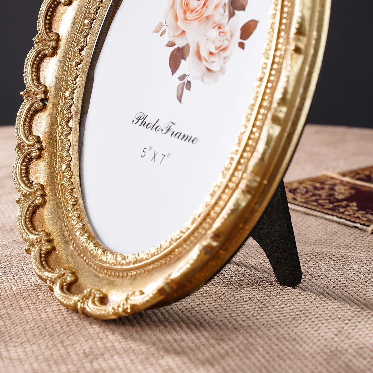 Vintage Resin Photo Frame with Golden Ornamental Details