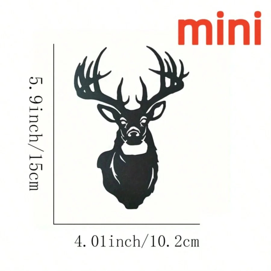 Mini rustic iron deer head wall sculpture in black metal decor