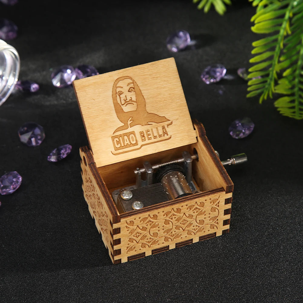 Retro Hand-Cranked Wooden Music Box