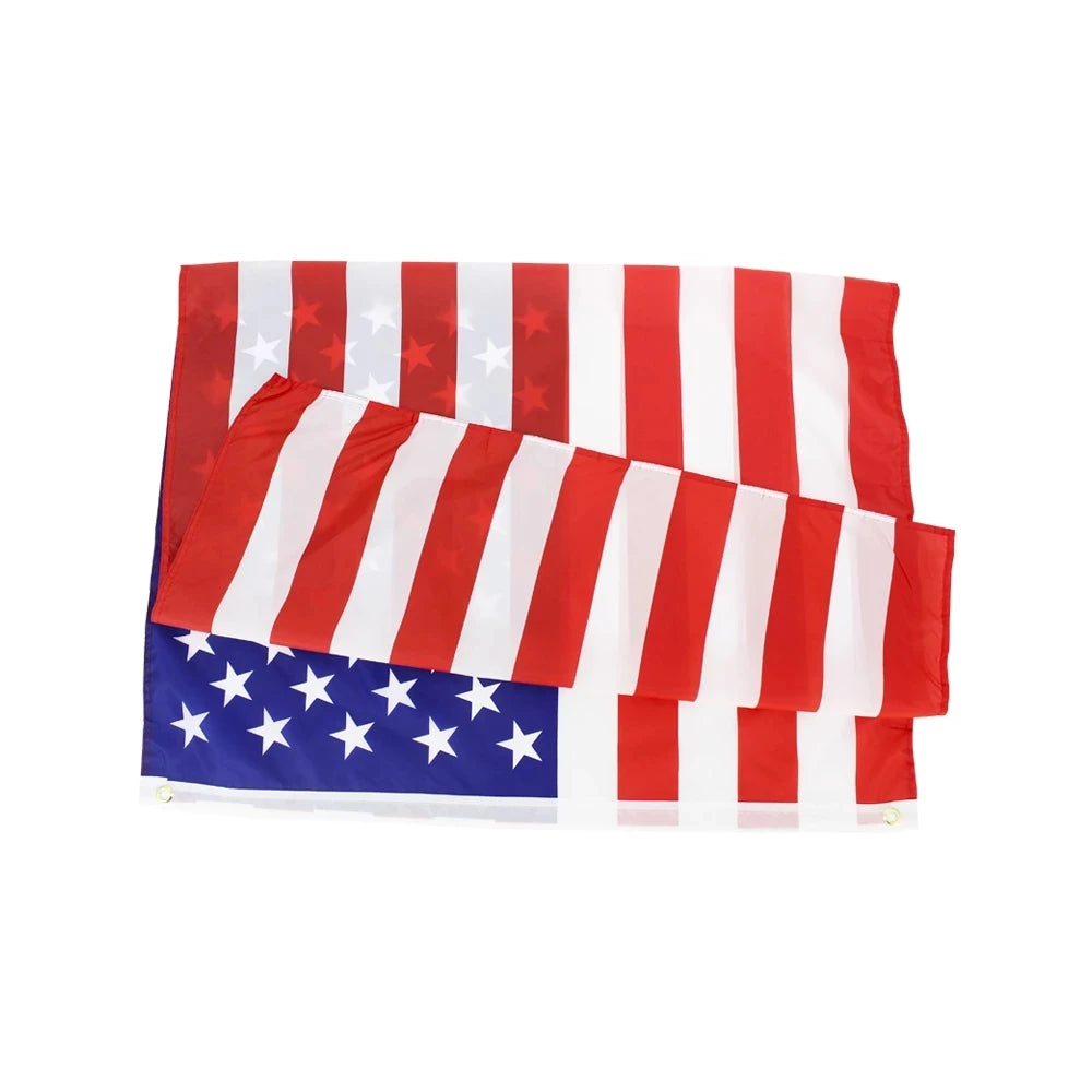 A large embroidered USA flag outdoor banner displaying the stars and stripes pattern.