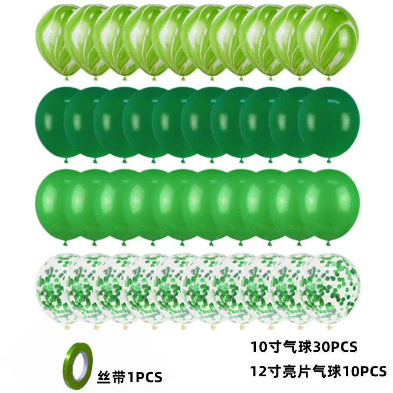 A set of green balloons, including 10 balloons with 30 pieces and 12 balloons with 10 pieces.