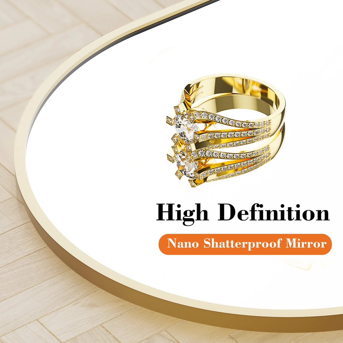 Gold diamond ring with three stacked bands shown on a white background