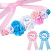 Pink and blue floral maternity sash and corsage pin set for baby shower