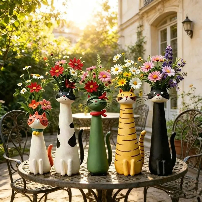 Cute Cat-Shaped Resin Vase for Home Decor