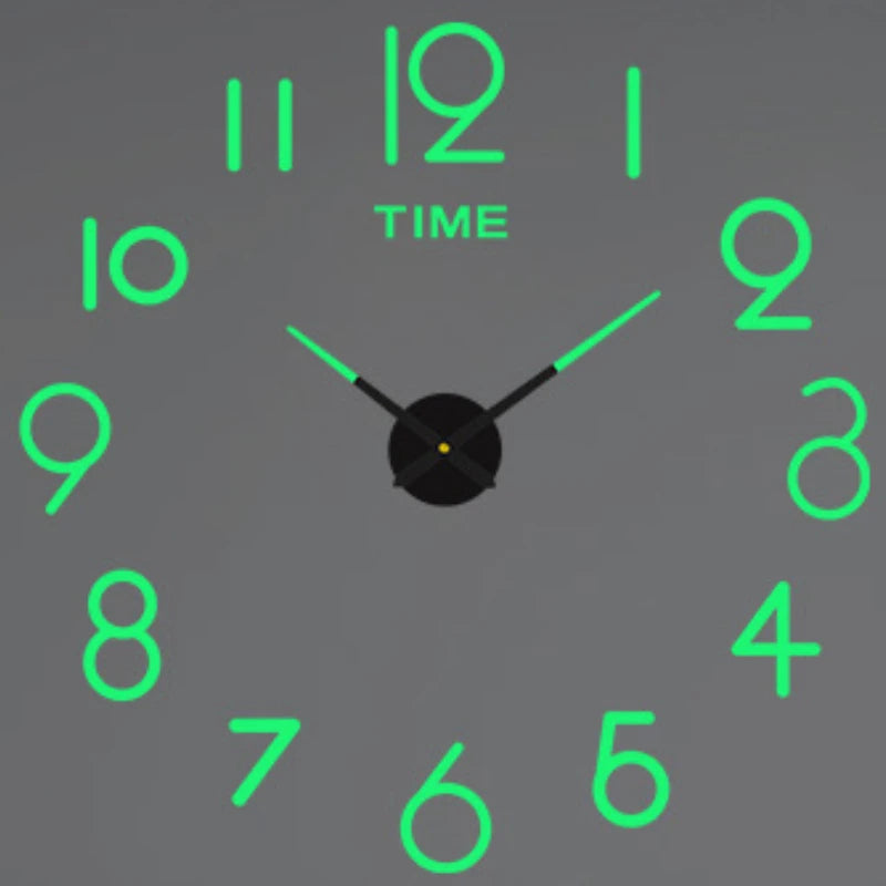 A minimalist green analog clock face showing the time, with hour markers and hands.