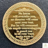 A round gold souvenir coin featuring Psalm 91:10-11 text within an ornate border.