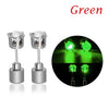 A pair of silver LED light-up flashing stud earrings with color-changing zircon stones shown against a dark background.