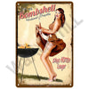 Retro diner wall art plaque featuring a woman cooking with bombshell briquettes