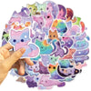 A hand holds a collection of aesthetic PVC starry sky cat stickers for scrapbooking