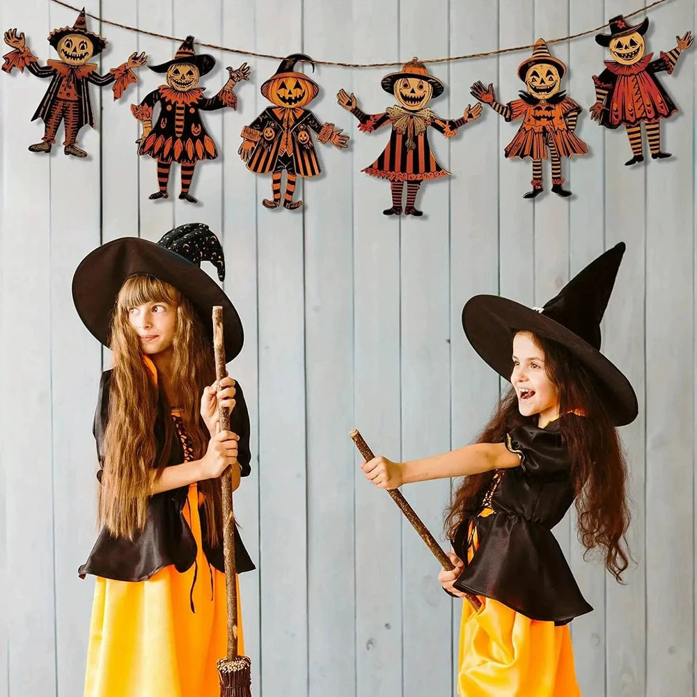 Vintage Wooden Halloween Garland Set (6 Pcs)