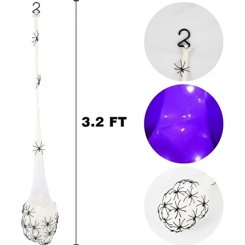 Halloween glowing spider web decoration with light-up eggs