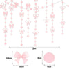 Pink bow cupcake topper set featuring delicate pink bows on clear strings for birthday and bridal shower decorations