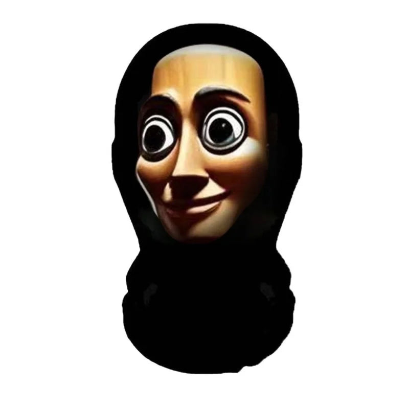 A black full-face PU mask with a comical, wide-eyed expression.