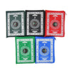 Five colored portable travel prayer mats with compass designs in black, red, green, and blue.