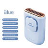 A light blue portable multi-use cooling fan with a metallic grille and a handle for easy use.