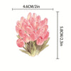 Illustration aquarelle d'un bouquet de tulipes roses, dimensions 4,6cm x 5,8cm.