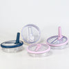 Replacement tumbler lid for 40 oz cups with silicone and plastic components in blue and pink colors