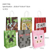 A set of 12 paper bags featuring various cartoon-themed designs including a dinosaur, a monster, and a pink pig.