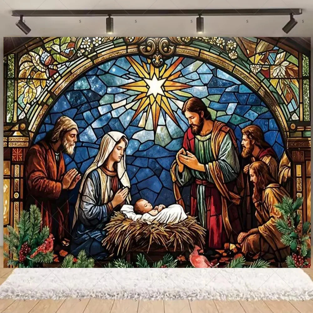 Starry Night Nativity Scene Backdrop for Christmas Celebrations