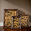 A vintage resin photo frame decor featuring a dark, textured background with silhouettes of bamboo against a gold-toned frame