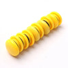 A set of ten yellow refrigerator magnets arranged in a line.