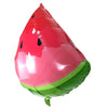 A red and green inflatable watermelon-shaped party balloon for summer celebrations.