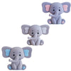 Three stylized elephant figures in light purple and blue for a birthday party cake topper