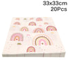 A pack of 20 pink and multicolored rainbow-themed disposable party tableware items.