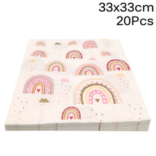 A pack of 20 pink and multicolored rainbow-themed disposable party tableware items.