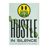Impresión en lienzo con un icono de cara sonriente amarilla y el texto HUSTLE IN SILENCE LET SUCCESS BE THE NOISE.