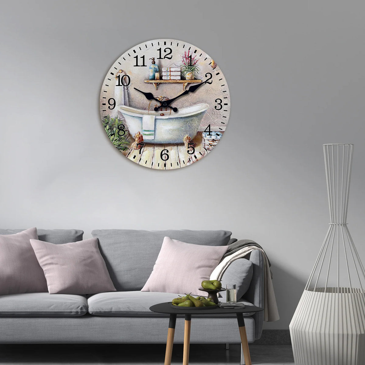 Modern Wooden Bathtub Wall Clock for Home Decor