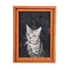 A framed charcoal drawing of a cat smoking a cigarette, suitable for a fridge magnet.