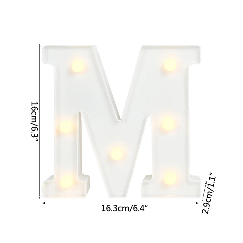 A white alphabet letter M light with warm white LED illumination
