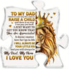 Recuerdo de rompecabezas acrílico transparente con la cabeza de un león y texto que expresa amor por un padre.