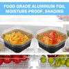 Reusable food grade aluminum foil baking cups with lids and spoons shown in various colors and contexts.