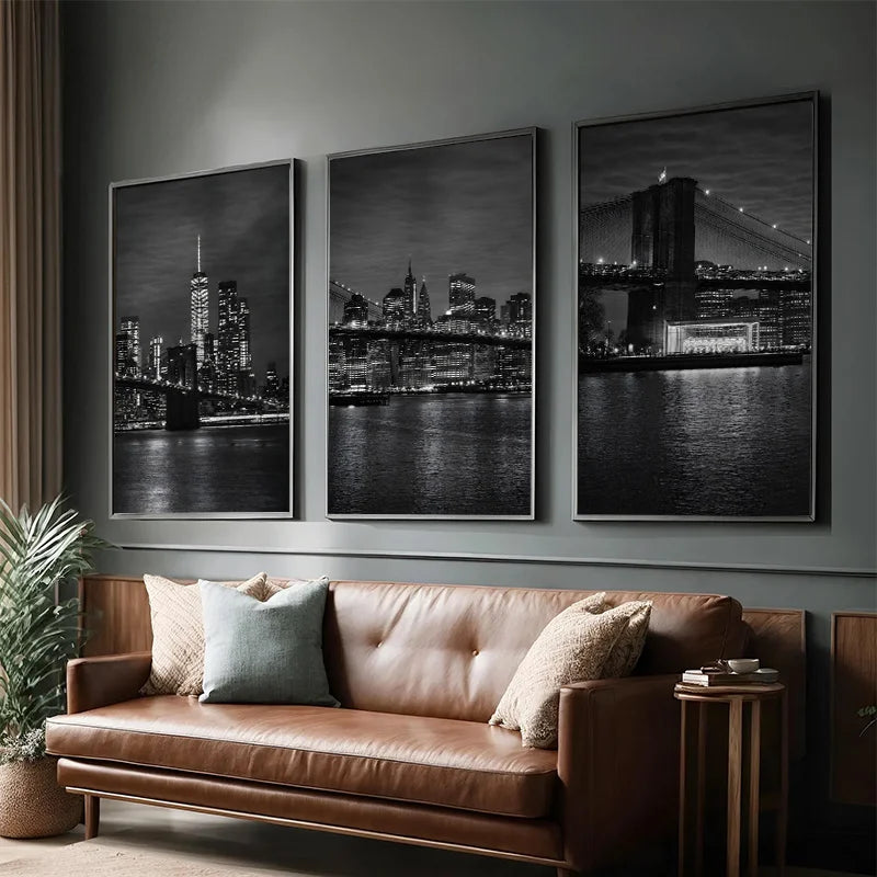 New York City Nightscape Canvas Art – Brooklyn Bridge and Manhattan Skyline