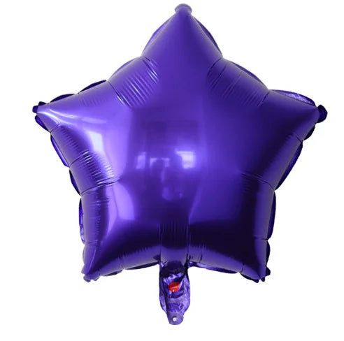 A purple foil star and heart balloon assortment.