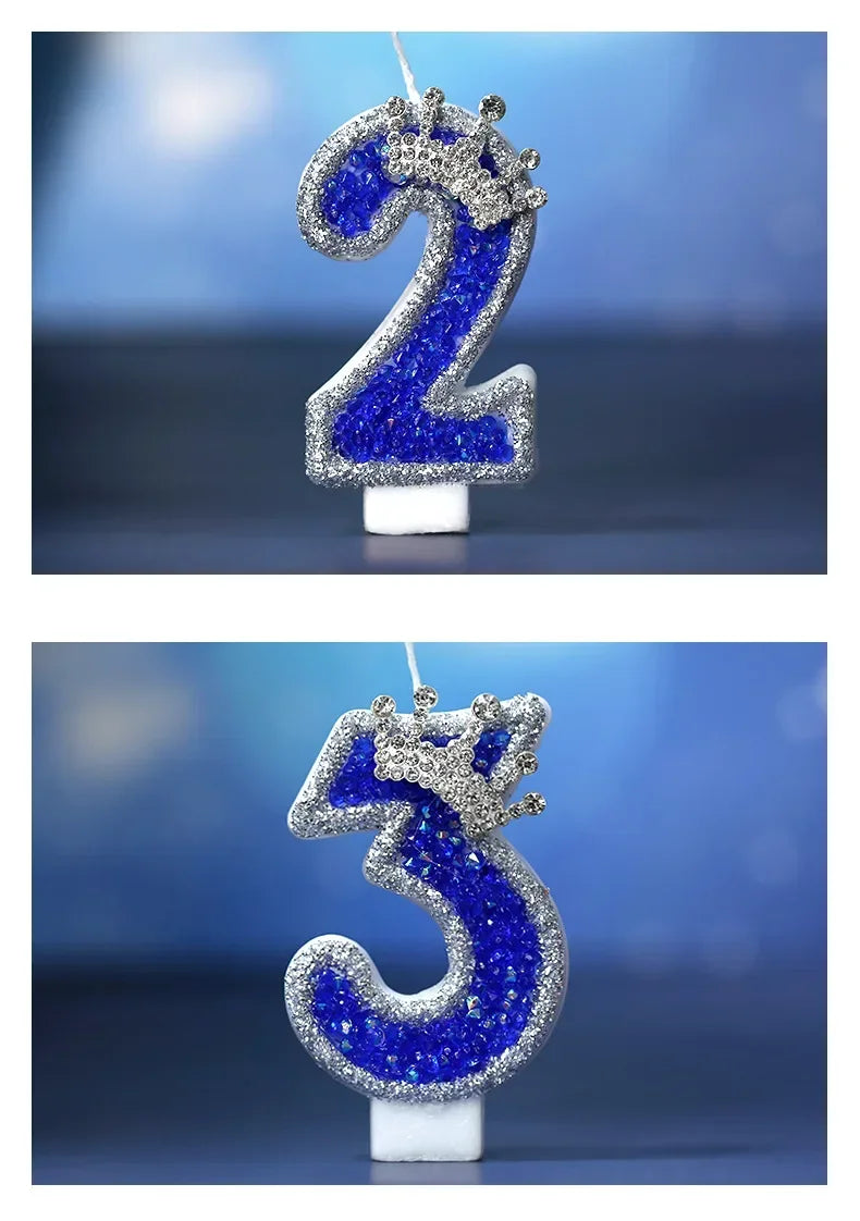 Blue Crown Number Birthday Candle