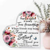 Placa de acrílico con diseño floral y texto deseando verdadera amistad a hermanas