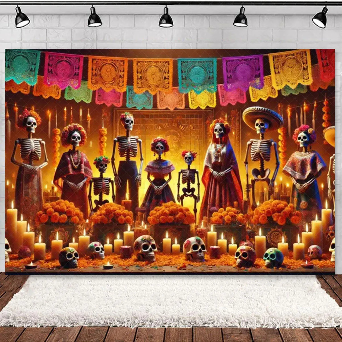 Day of the Dead Skeleton & Floral Backdrop for Party Photo Booth