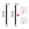 A black multilayer hat organizer rack with hanging hooks and a clear adhesive pad for closet storage.