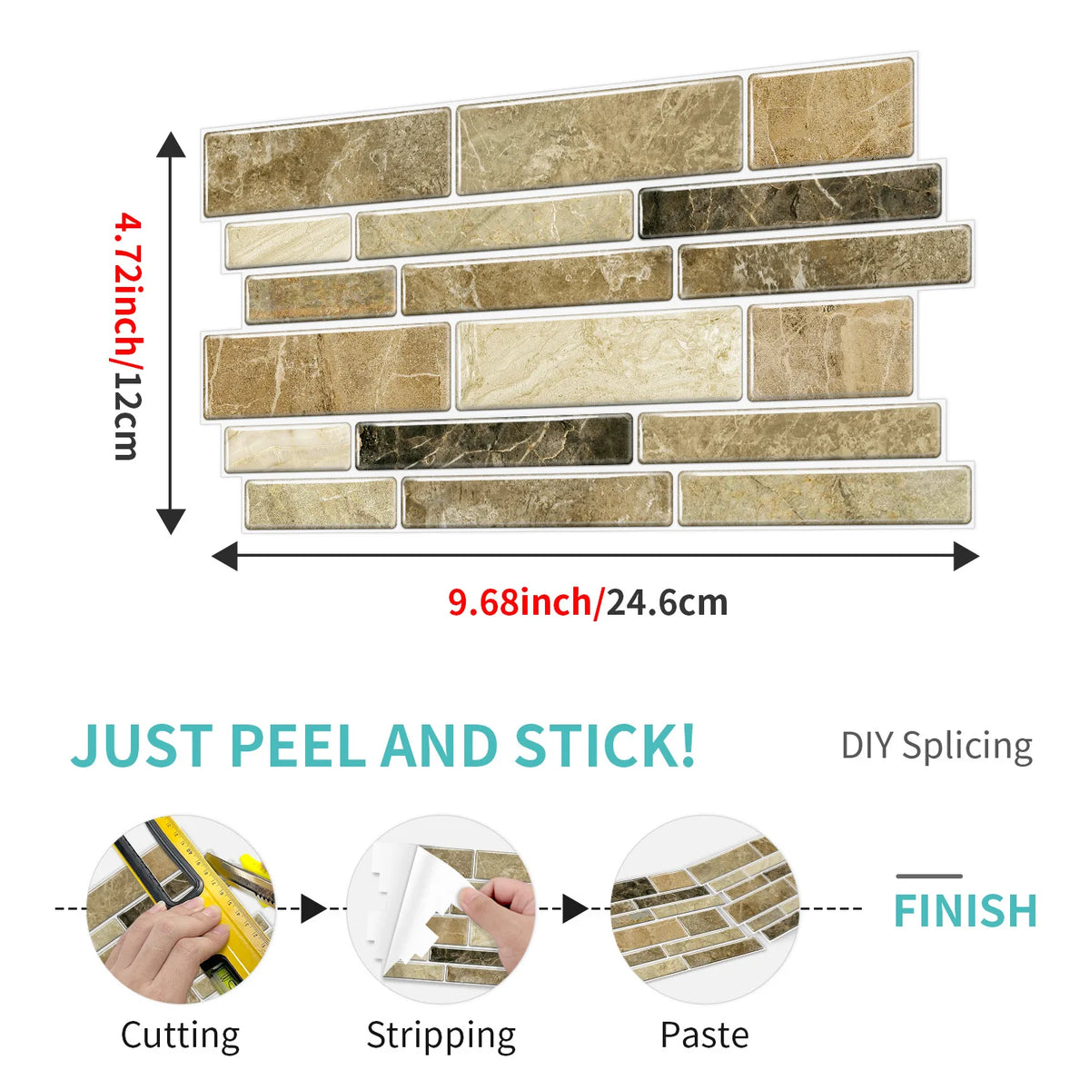 DIY marble wall tiles made of waterproof PVC for interior decoration, showing the process from cutting to finishing.