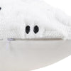 White plush pumpkin ghost pillow cover with black eyes and a zipper detail